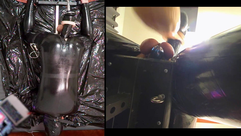 Chastitybeltboy: Сессия в позоре с латексным комбинезоном, Pa Chastity, гигантским Дилдо и Estim