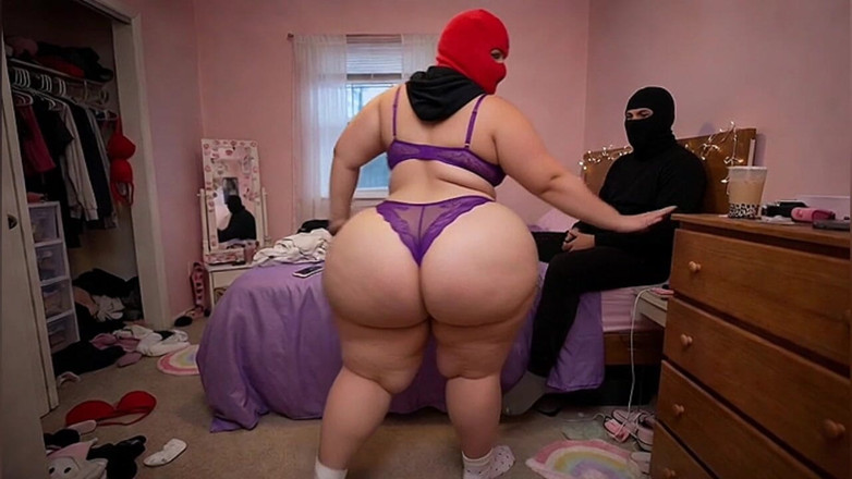 Animate golden: Latina met dikke kont in paarse jurk danst hartstochtelijk voor...