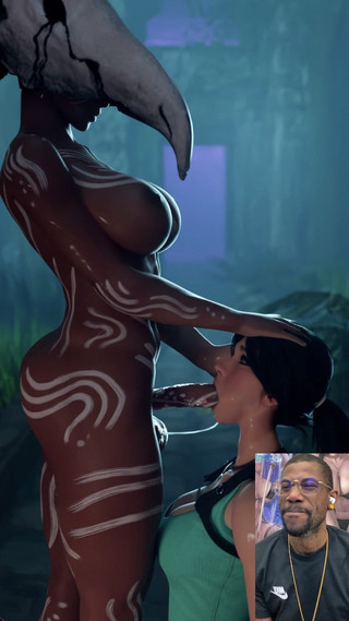 L6RD7BLU3 FUTA: Lara Croft dostane hluboké kouření od thicc transgender kmene vůdce