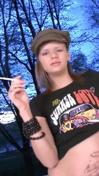 Tall & skinny teen smokes a cigarette