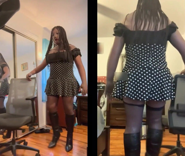 Deanna Doll: Kısa polka noktalı elbiseli zenci hatun Danae dildosunu sikiyor
