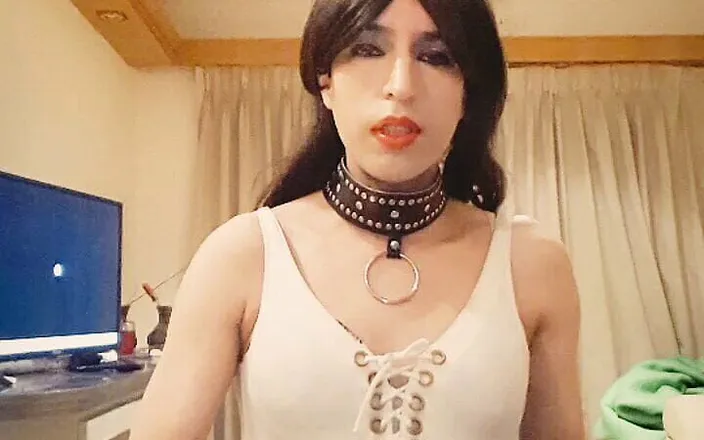 Tammy sissy slave: Sissy crossdresser excited in white swimsuit