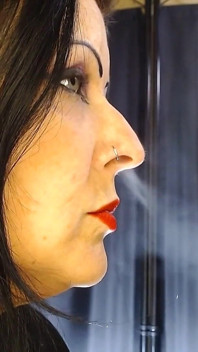 Sexy perfil dos lábios vermelhos fumando