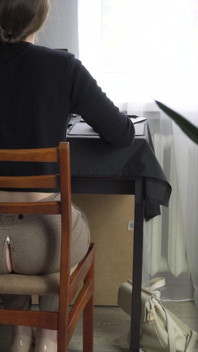 Peeking at Secretary Working in Ripped Pants