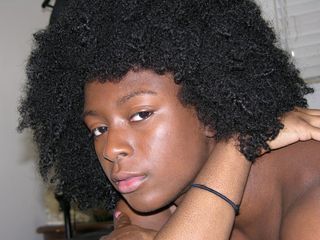 True Amateur Models: African American college student with big afro hairstyle modeling nude -...
