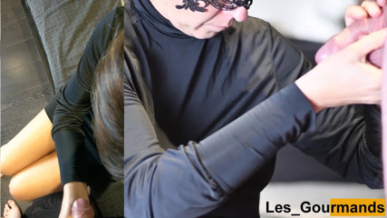Les Gourmands: MiLF succhia in abito nero e si fa sborrare sul...