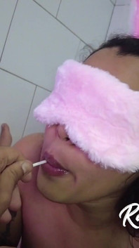 Naughty Girl Licking Dick and Lollipop Blindfolded