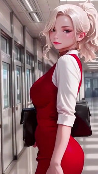 ¡Secreto de la secretaria rubia! Vestido rojo abrazando curvas, traje beige apenas contiene su totalidad