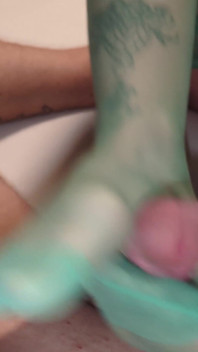 Footjob in Green Nylons