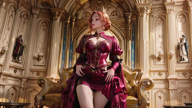 Seraphina Vale: Czerwona królowa na Złotym Tronie! Deep Velvet Gown, leniwy odpoczynek...
