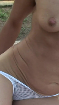 I'm a very horny blonde with small tits and I enjoy getting my hot wet shaved pussy fucked outdoors