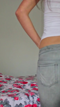 Skinny Brunette Strips and Touches Herself