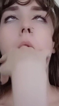 Bratty Goth Making Ahegao Face and Fingering Mouth