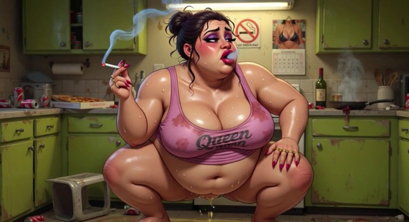YOUR BEST FANTASY: Horny Pregnant BBW Smoking &amp; Pissing - Massive Belly Pee on Floor