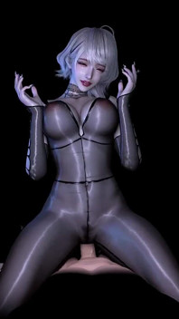 Si jalang Asia berambut pendek 3d memakai pakaian dalam seksi dikongkek begitu keras