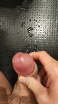 Moaning as I Squirt My White, and Thick Cum All Over the Floor with My Thick, Shaved, Cock
