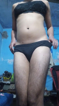 Young Indian Sissy Femboy Wearing His Step Sister's Bra and Panties