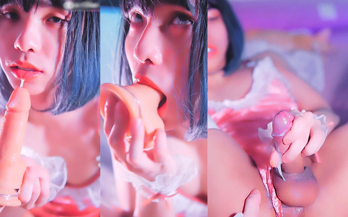 Ts Princess Rose: La sissy coniglietta asiatica viene sborrata con la gola profonda