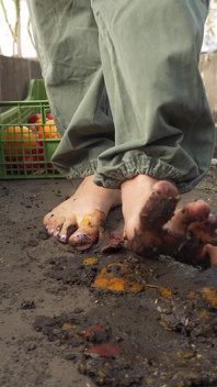 Squashing Tomato desculță în murdăria Asmr