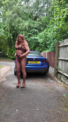 Sexy Crossdresser Kellycd2022 in Brown and Gold Swimsuit and Heels thumbnail