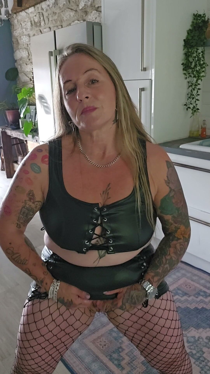 Kitty James: Horny as Fuck in Black Pvc Lattice Suit