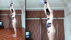 ushirosugatanomiki: 팬티도 없고, 브라도 없고, 전신 타이츠 입은 상태에서 3가지 책임을 지네요