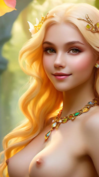 Ai nackte kunst, frau, hält begonia mit Citrine gelber diamanten schmuck 4k künstlerische diashow
