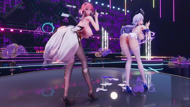MikuMotion: 踊りと叩くハサミ 明潮&amp;バトル ダブルアナルプラグの突きと爆発する胸
