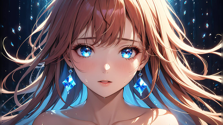 LustRender: Неземная эмоция - Ai-девушка с светящимися слезами в интимном крупным планом