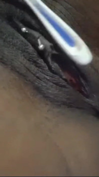 Pulling Twisting My Pieced Clit Fucking My Wet Tight Pussy with Toothbrush