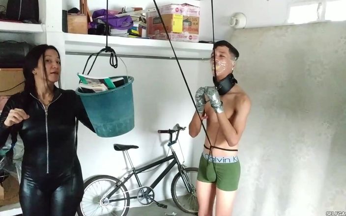 Selfgags femdom bondage: Playful Catwoman Toys with Lonely Latino Boy!