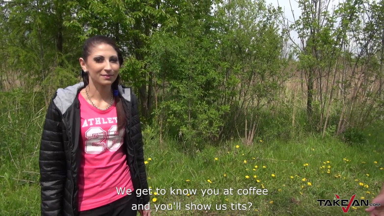 Take Van: Sad brunette found in the field and as help fucked...