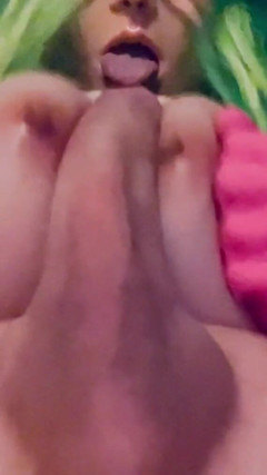 Self Titfuck Aiming My Load at My Open Mouth thumbnail