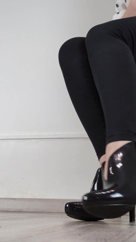 (705) Shoe Collection: High Heel Black Jelly Ankle Boots - Dame Olga (4k)