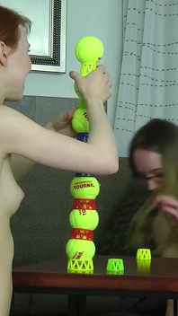 Two Lesbians in an Intimate Strip Ball Stacks Challenge