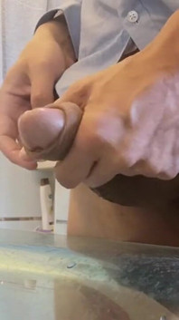 Quick Bathroom Sink Jerkoff with Huge Load of Cum