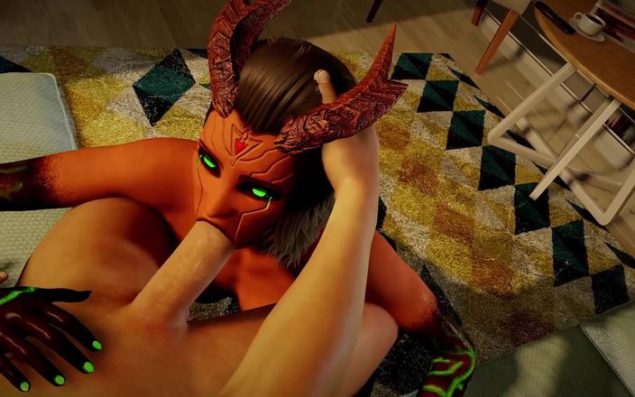Wraith ward: Девушка-демон с токсичными зелеными глазами делает минет в видео от первого лица