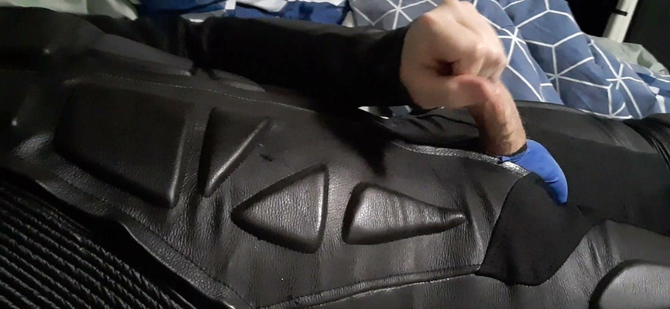Rusty Sunnybrook: Biker Cums in Leather Moto Race Suit