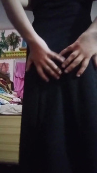Indian Gay Crossdresser Bottom Gaurisissy Feeling Horny in Black Dress Real Homemade Sex