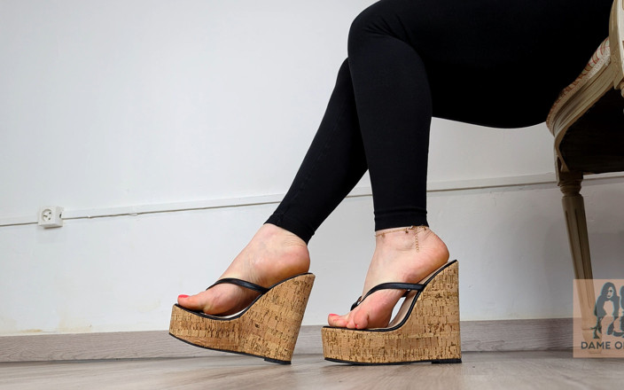 Dame Olga: Shoe Collection: Barefoot in Platform Toe-thong Wedges - Dame Olga (4k) (649)
