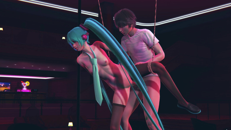 Waifu club 3D: Bound Miku gets fucked outdoor at a strip club
