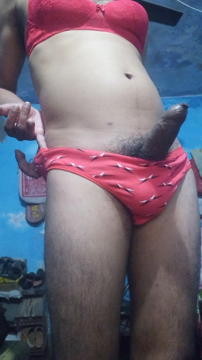 Lustyizlife: Indian Femboy Crossdresser Wearing His Step Sister's Red Bra and...
