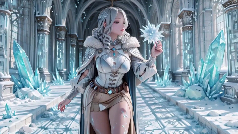 Seraphina Vale: Reine des glaces aux cheveux argentés ! A genoux dans le...