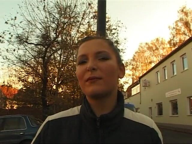 Lucky Cooch: German girl giving an outdoor interview
