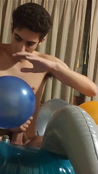 Blowing up Party Balloons on My Aqua Blue Inflatable Unicorn