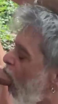 Dangerous Outdoor Blowjobs. Nypster Swallows Cum From a Bum's Gigantic Cock