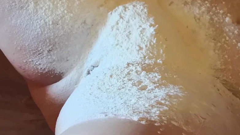 Bouncy Tits Action: Powder and slap her pussy hard