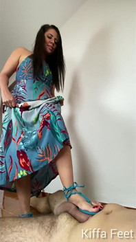 CBT 7 - Goddess Kiffa in Giantess Sexy Blue Schutz Sandals CBT and Ballbusting Cumshot