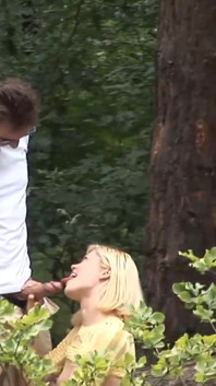 Blonde teen bitch sucks cock dry