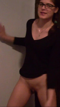 Skinny Teen with Glasses Full Bladder Standing and Pee on the Floor